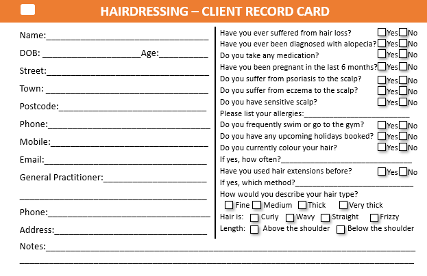Beauty Salon Client Record Card Template 